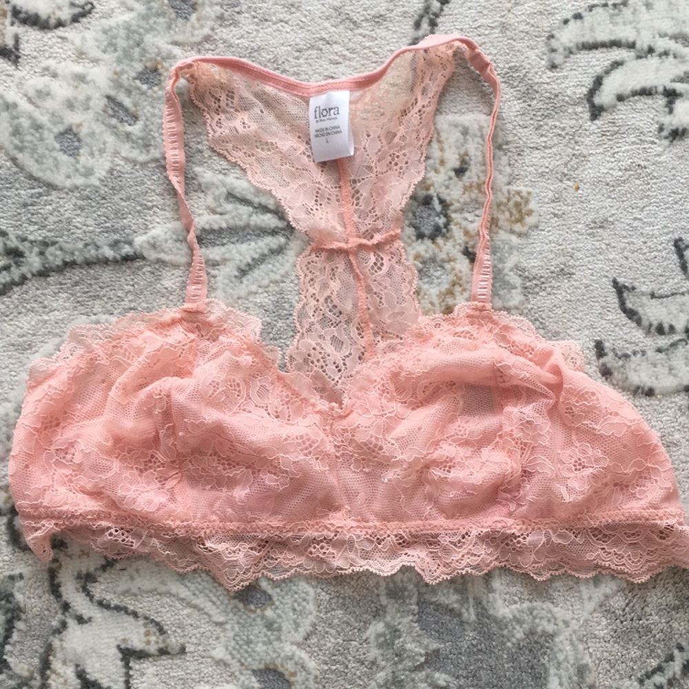 Flora by Flora Nikrooz Lace Racer Back Bralette Peach Size L NWOT